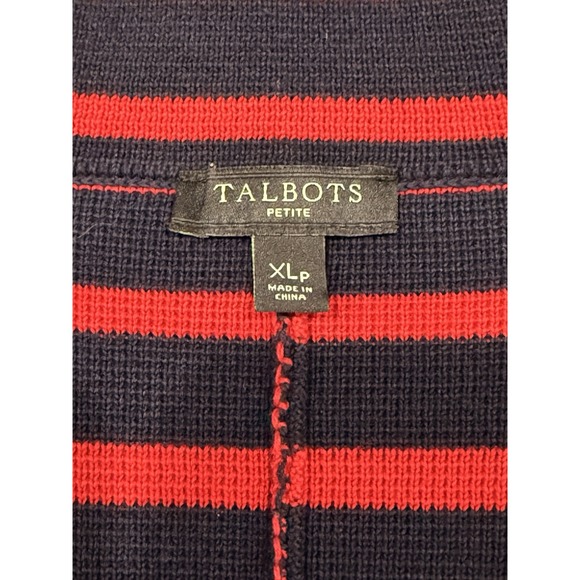 Talbots Blazer Womens XLP Red Blue Striped Knit Double Breasted Career Preppy - Picture 4 of 9
